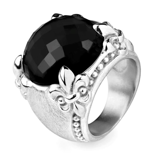 Drachenfels Lilienkönigin grosser Ring aus 925 Silber mit facettiertem Onyx Gr. 52-62