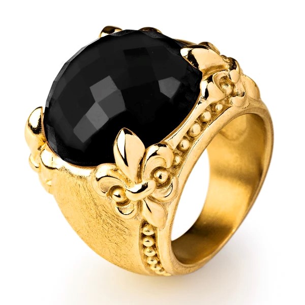 Drachenfels Lilienkönigin Grande bague en argent 925 plaqué or avec onyx facetté taille 52-62