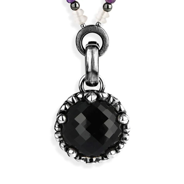 Drachenfels Lilienkönigin large crown pendant made of 925 silver in vintage look with faceted onyx length 4.0cm width 2.5cm