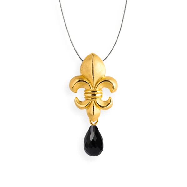 Drachenfels Lilienkönigin petit pendentif en argent 925 plaqué or avec ampoule onyx longueur 3.2cm largeur 1.5cm