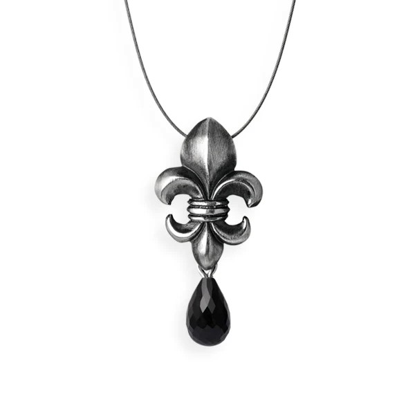 Drachenfels Lilienkönigin small pendant made of 925 silver in vintage look with onyx bulb length 3.2cm width 1.5cm