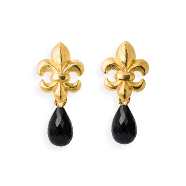 Drachenfels Lilienkönigin small stud earrings made of 925 silver gold plated with onyx