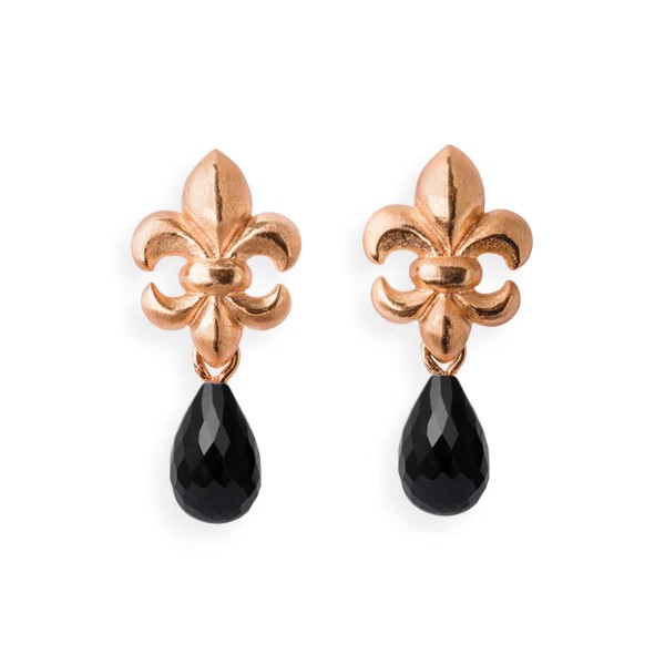 Drachenfels Lilienkönigin small stud earrings made of 925 silver rose gold plated with onyx