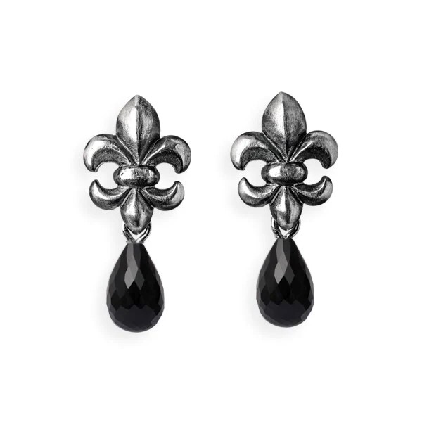 Drachenfels Lilienkönigin small stud earrings made of 925 silver in vintage look with onyx