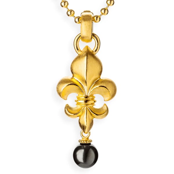 Drachenfels Lilienkönigin large pendant made of 925 silver gold plated with Tahitian pearl length 5.5cm width 2.0cm