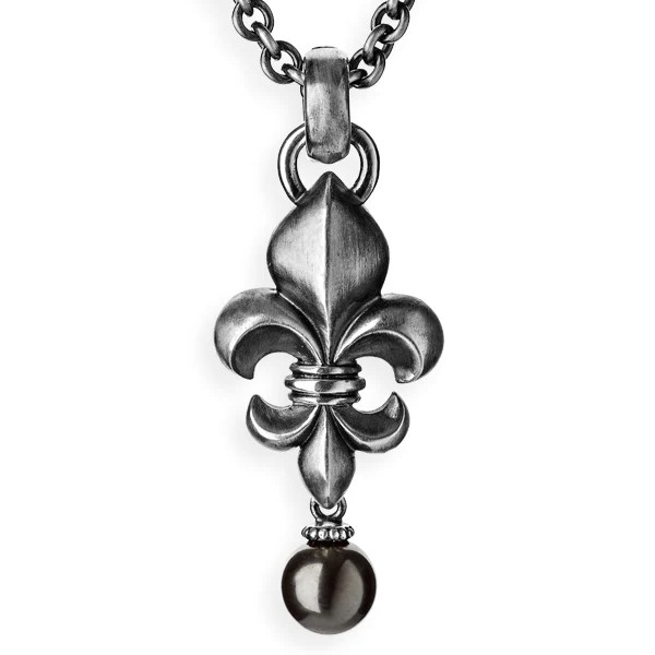 Drachenfels Lilienkönigin large pendant made of 925 silver with vintage look with Tahitian pearl length 5.5cm width 2.0cm