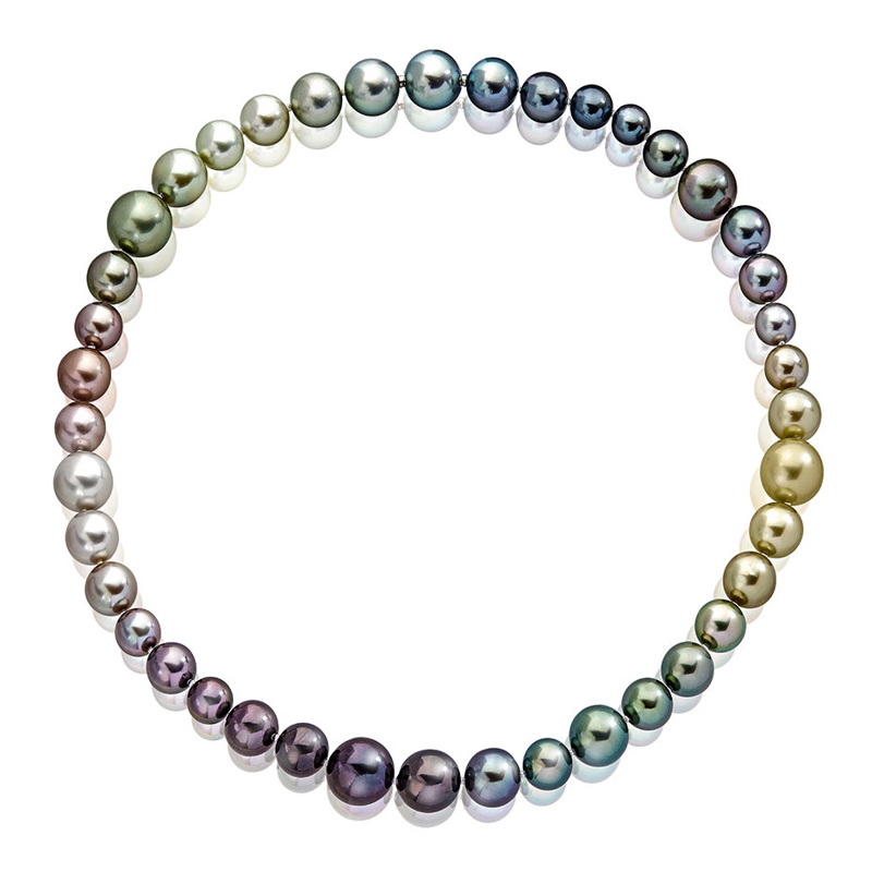 Regenbogen-Collier "Aurora" aus naturfarbenen Tahiti-Perlen, Messerer Juwelier AG