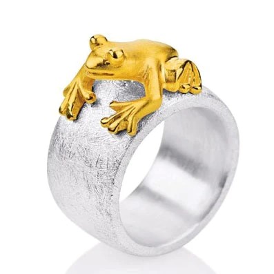 Drachenfels Froschkönig Bague en argent 925 avec grenouille plaquée or, pointures 52-62