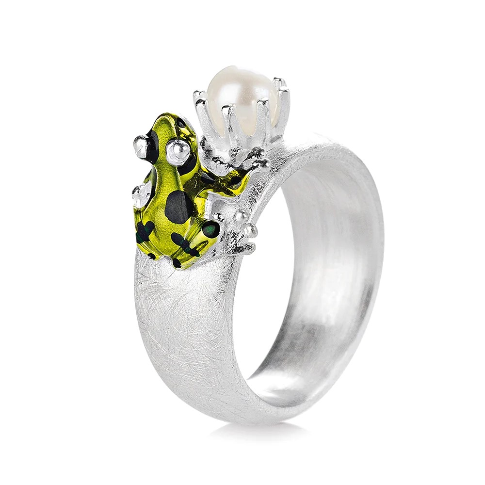 Drachenfels Giftpfeilfroschkönig kleiner Ring aus 925 Silber und Süsswasserperle Gr. 52-62