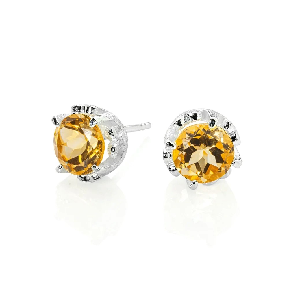 Drachenfels Froschkönig Kronen Stud earrings made of 925 silver with citrine