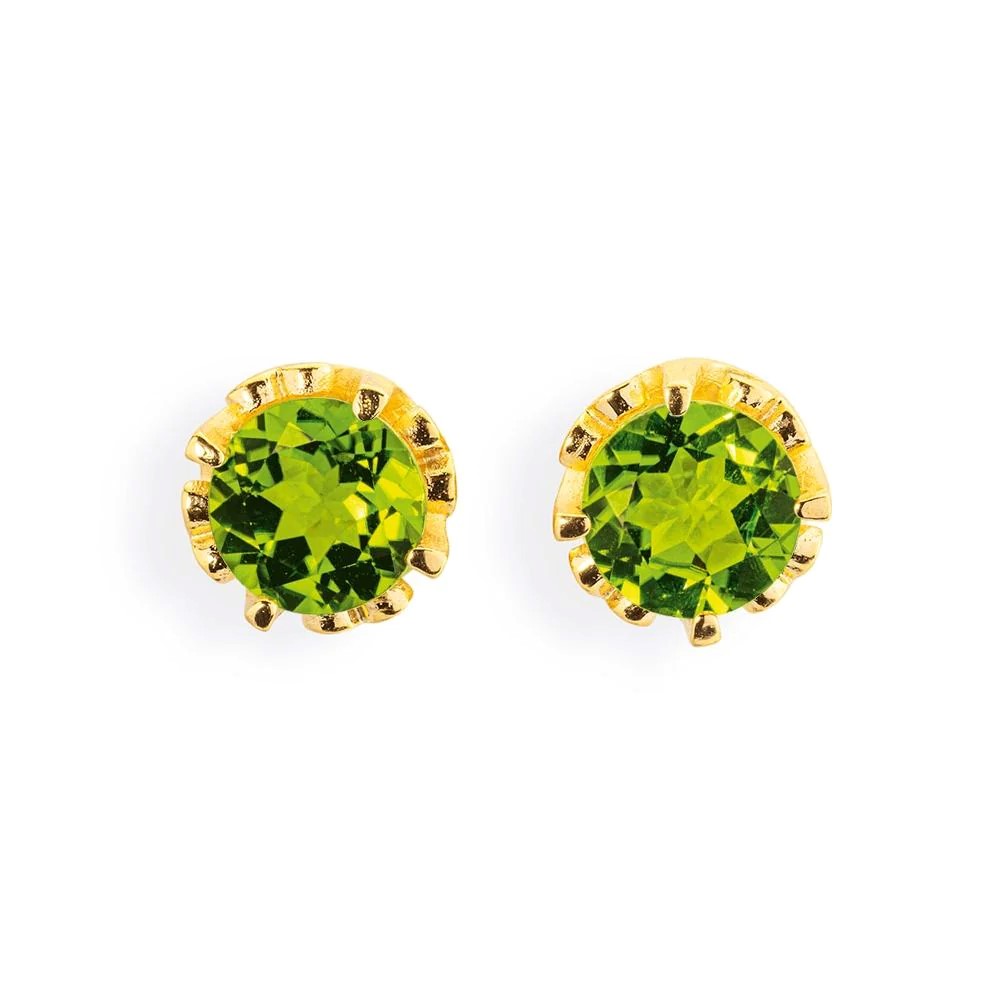 Drachenfels Froschkönig Kronen Stud earrings made of 925 silver gold-plated with peridot