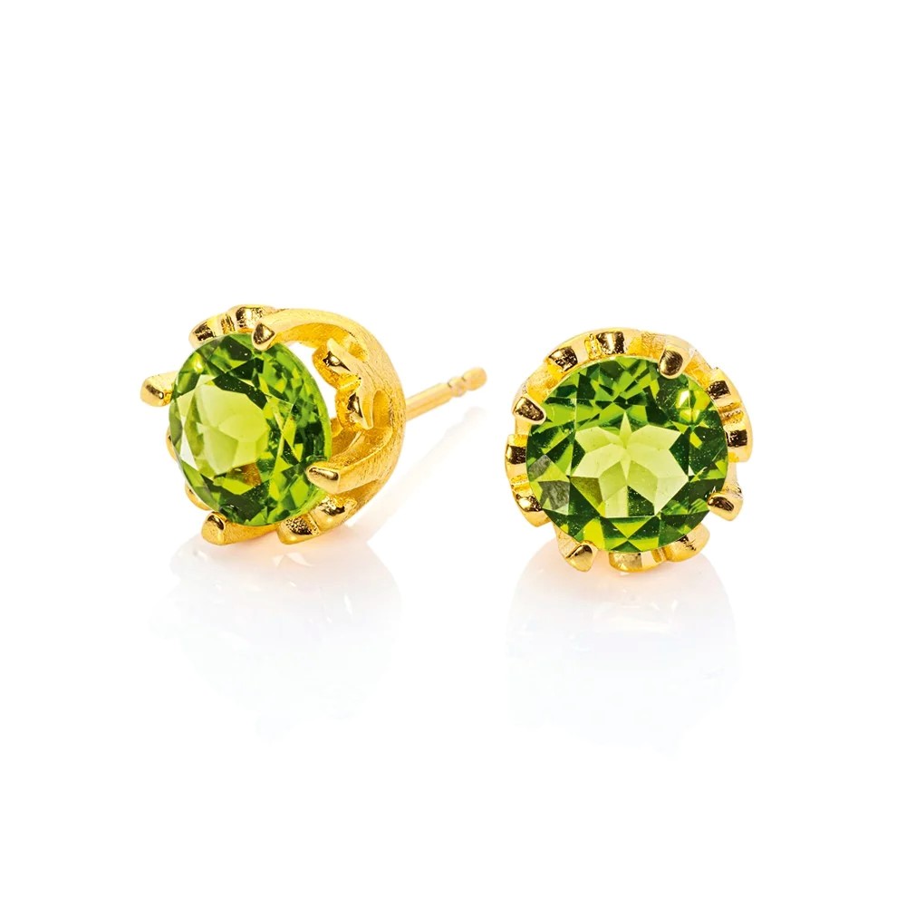 Drachenfels Froschkönig Kronen Stud earrings made of 925 silver gold-plated with peridot