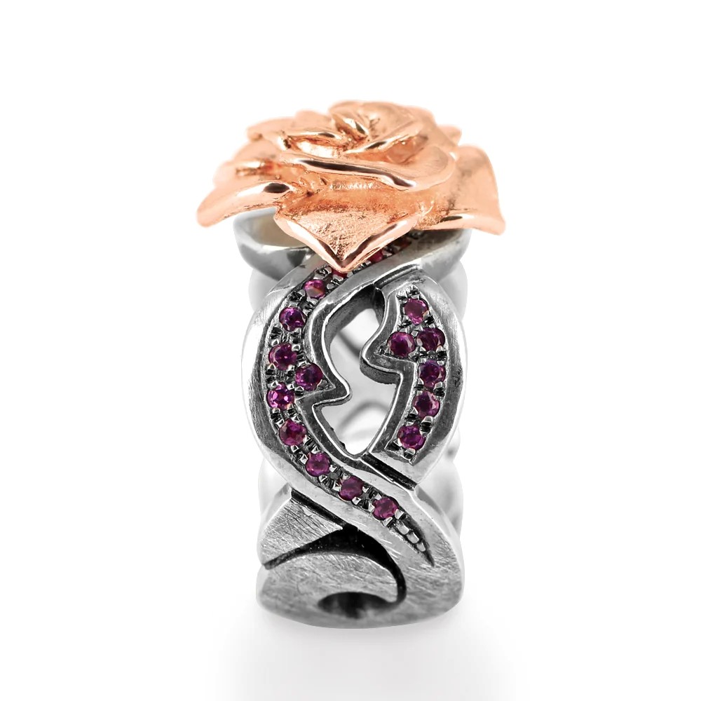 Drachenfels Rose of Antoine Bague intermédiaire en argent 925 vintage et rhodolithpavée taille 52-62