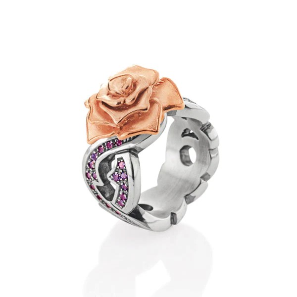 Drachenfels Rose of Antoine Bague intermédiaire en argent 925 vintage et rhodolithpavée taille 52-62