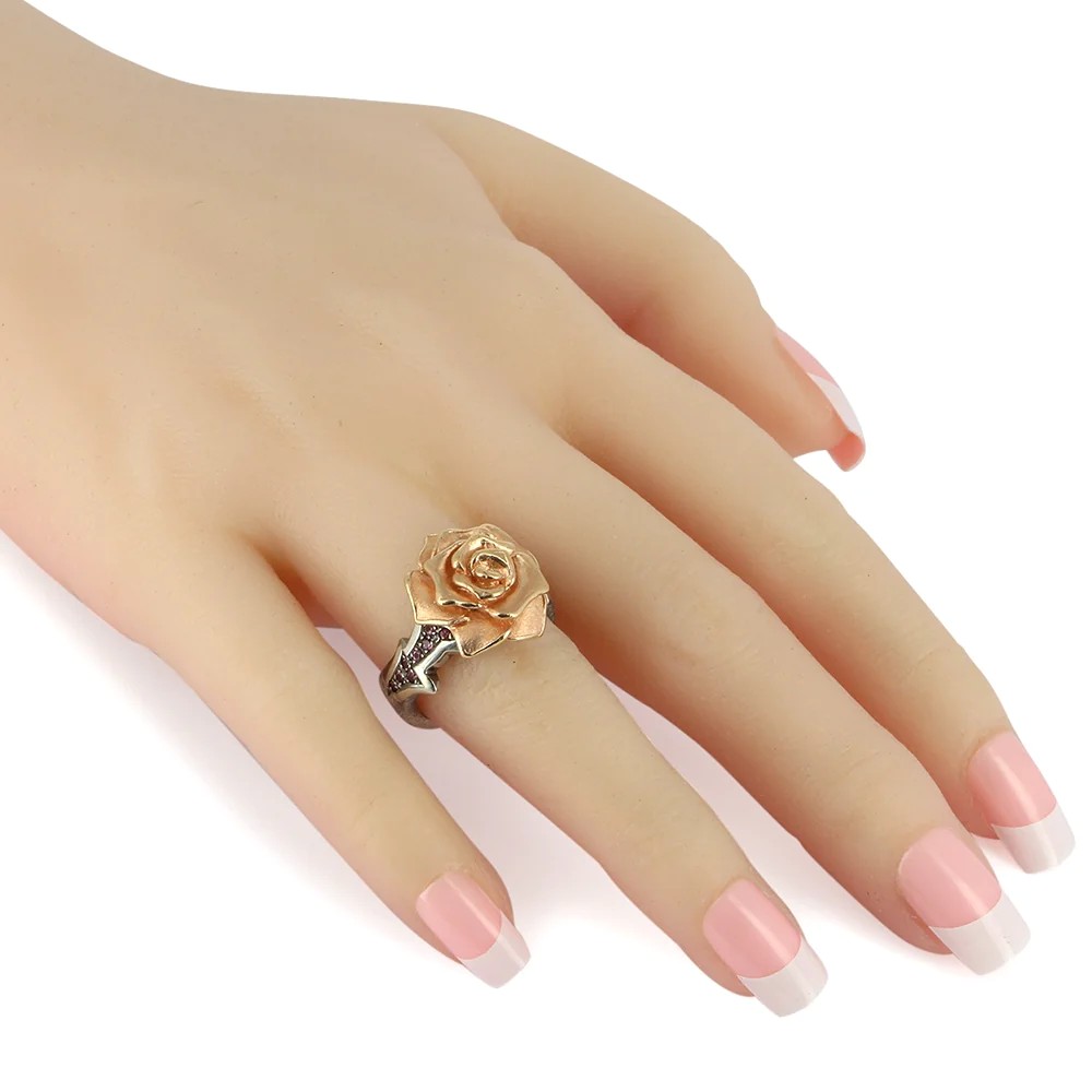 Drachenfels Rose of Antoine kleiner Ring aus 925 Silber Vintagelook und Rhodolithpavée Gr. 52-62