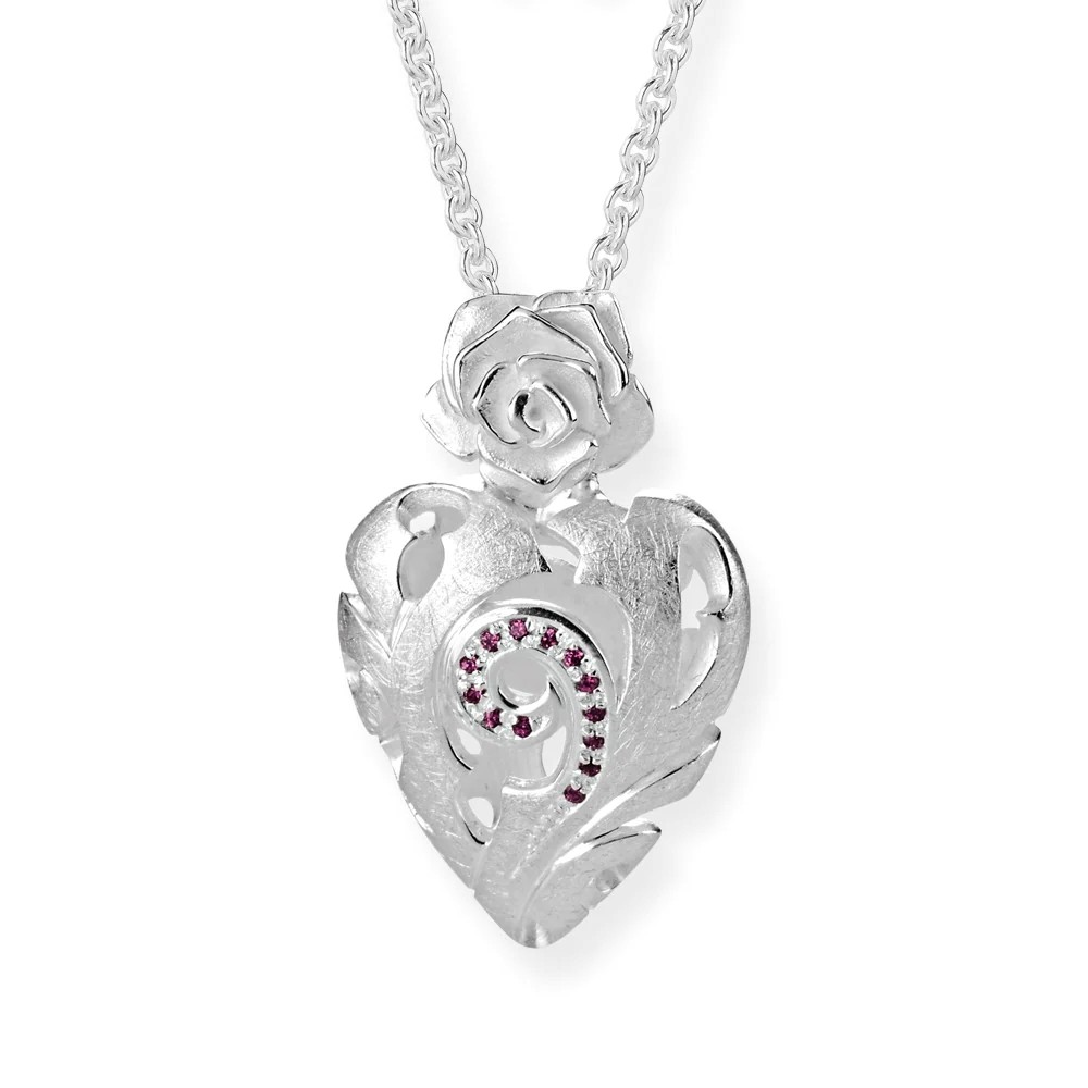 Drachenfels Rose of Antoine middle pendant made of 925 silver with rose and rhodolithpavée Length: 4.5cm Width: 2.5cm