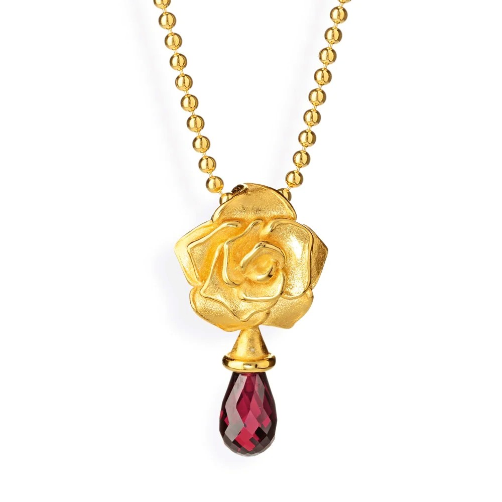 Drachenfels Rose of Antoine small rose pendant made of 925 silver gold plated with rhodolite pampel Length: 3.3cm Width: 1.8cm