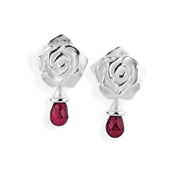 Drachenfels Rose of Antoine grande rose clip-oreille en argent 925 avec rhodolite Longueur : 3,0 cm Largeur : 1,8 cm