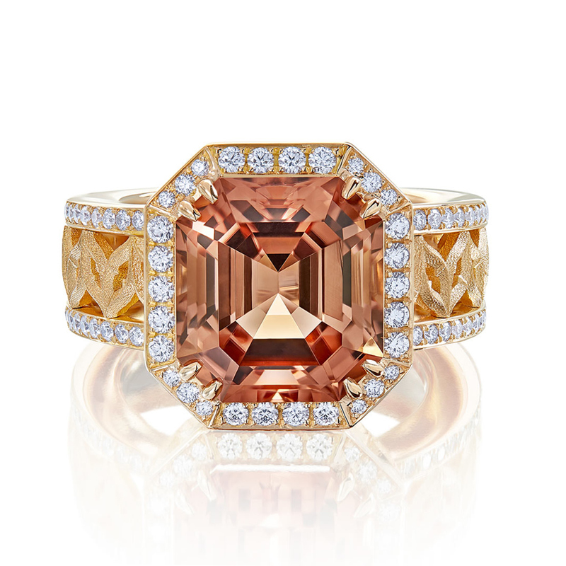 Fraumünster-Ring "Corrimao" in Rotgold mit Cognac-Turmalin und Brillanten, Messerer Juwelier Zürich