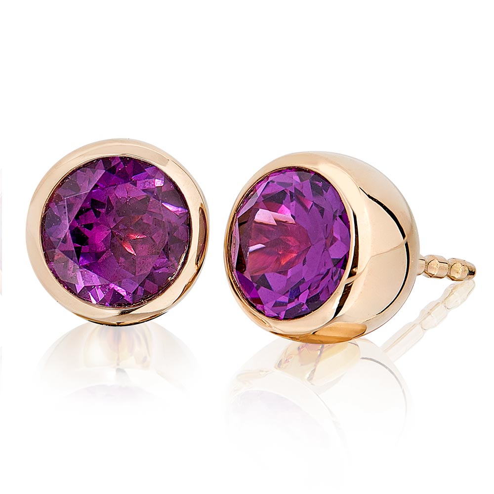 Ohrstecker in Roségold mit purple Granat, Messerer Juwelier Zürich