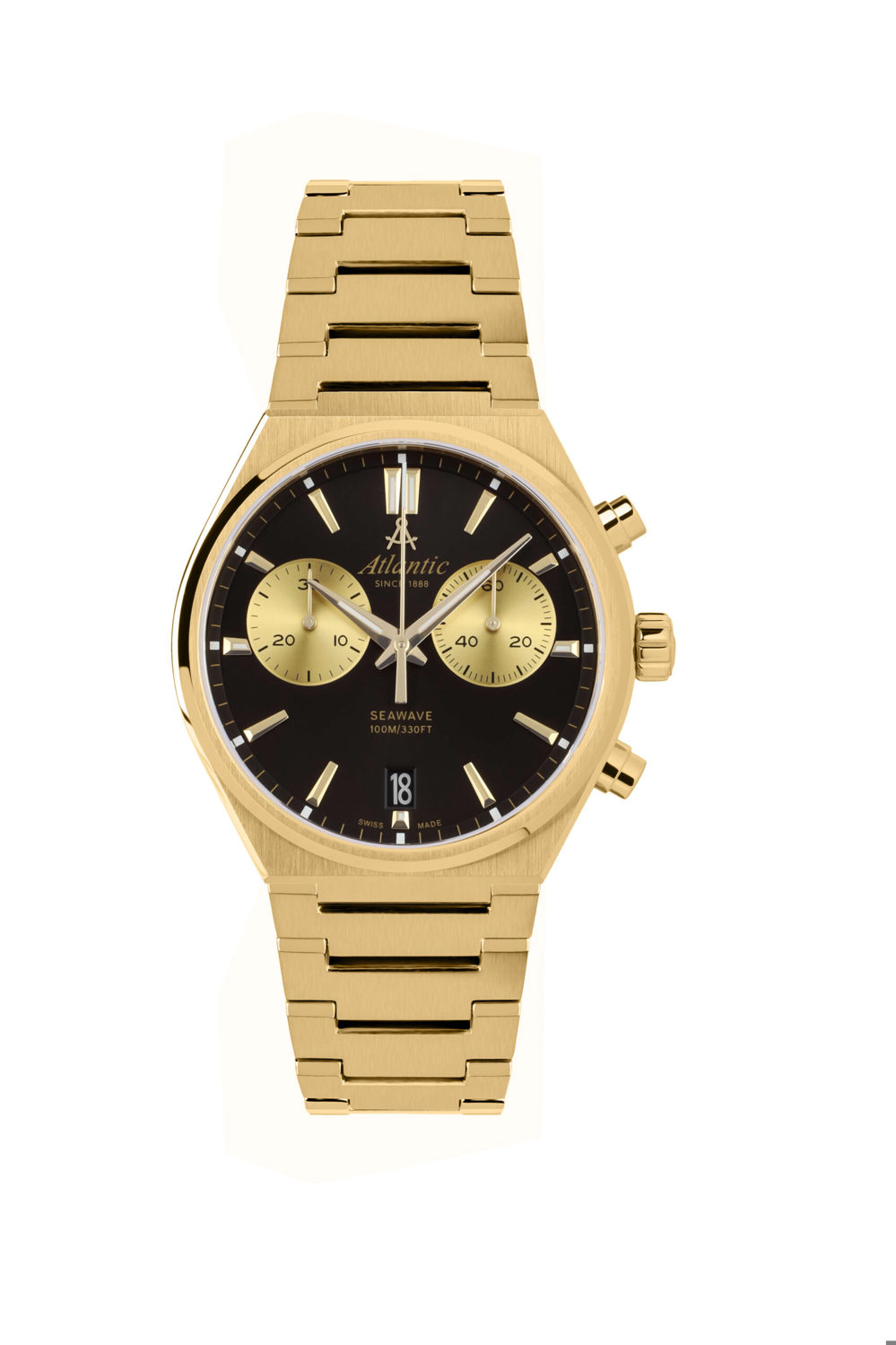 Atlantic Seawave Chrono Gelbgold PVD Edelstahl Schwarz