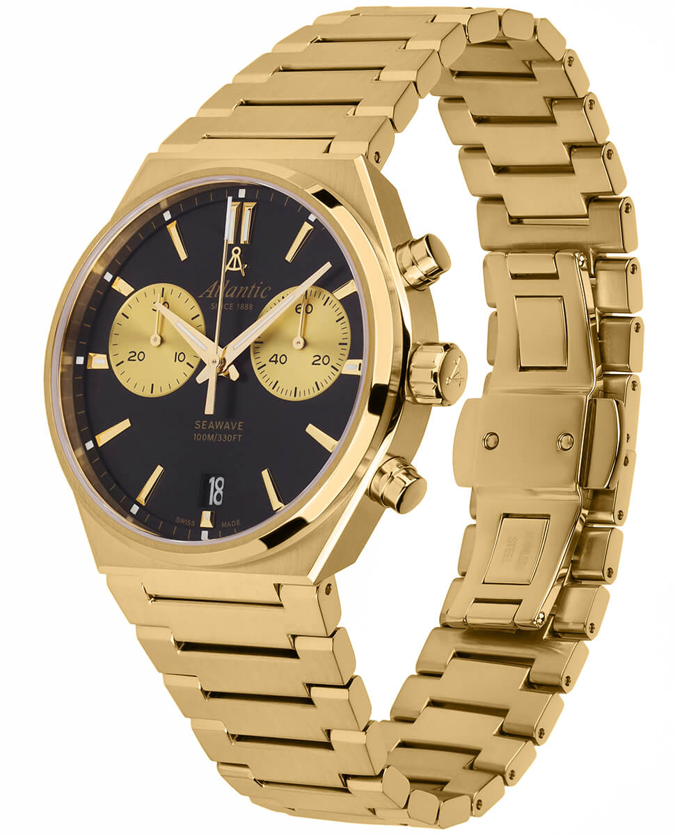 Atlantic Seawave Chrono Gelbgold PVD Edelstahl Schwarz