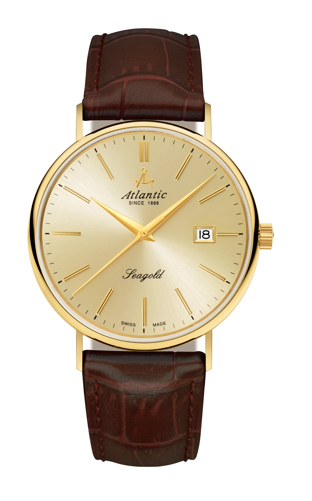 Atlantic Seagold Quartz 14K yellow gold with leather strap