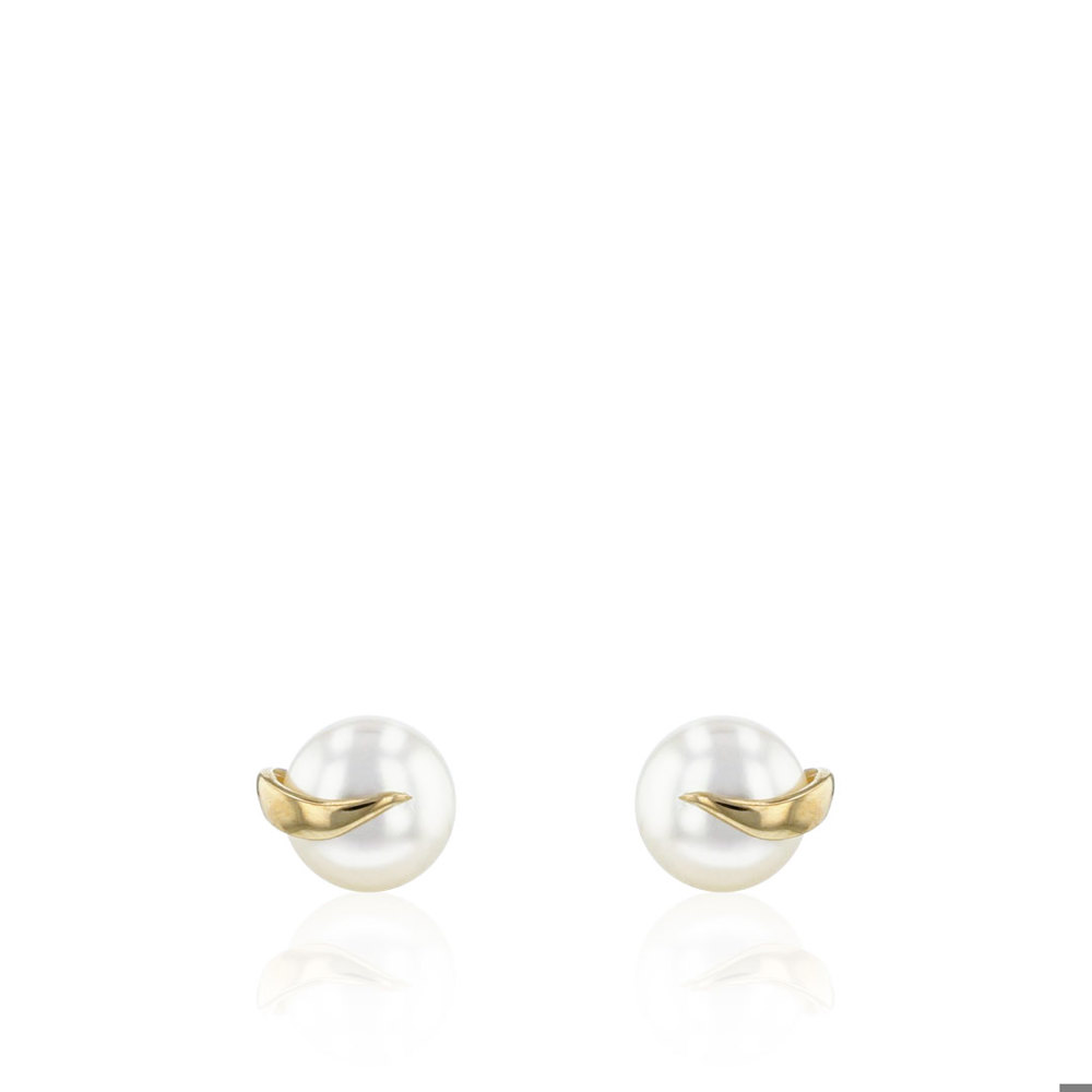 AURONOS pearl stud earrings in 14K yellow gold with freshwater pearls 6.5-7mm 