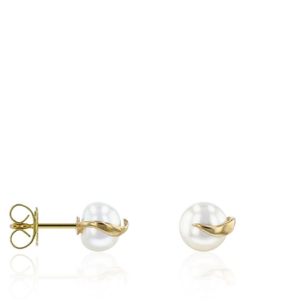 AURONOS pearl stud earrings in 14K yellow gold with freshwater pearls 6.5-7mm 