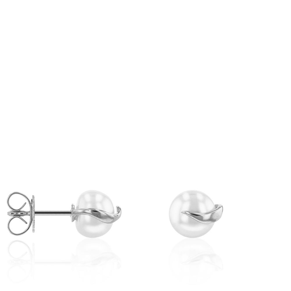 AURONOS pearl stud earrings in 14K white gold with freshwater pearls 6.5-7mm 