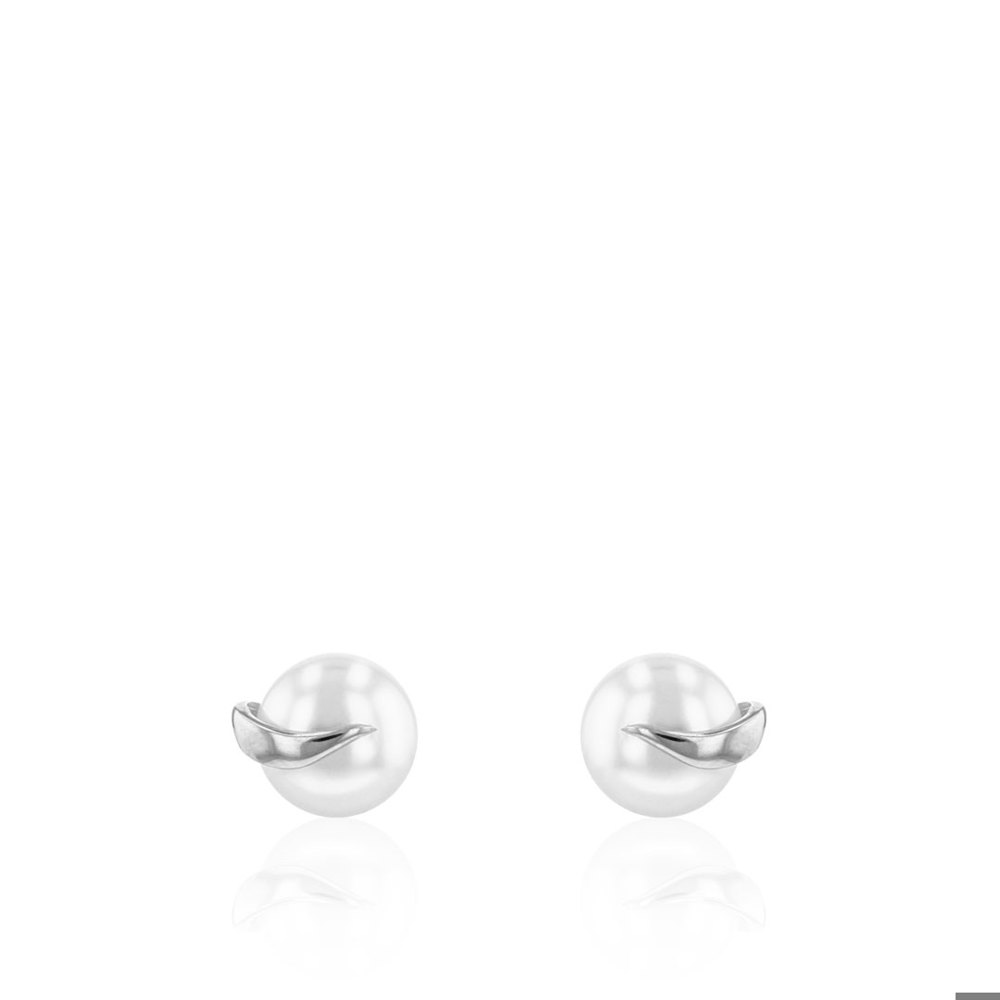 AURONOS pearl stud earrings in 14K white gold with freshwater pearls 6.5-7mm 