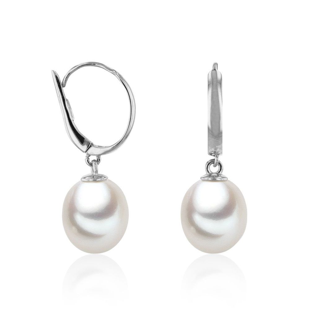 AURONOS Perles Boucles d'oreilles en or blanc 14K avec perles d'eau douce 9-9.5mm 