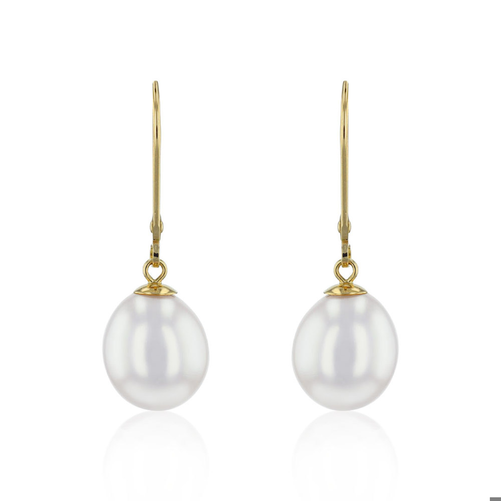 AURONOS pearl earrings in 14K yellow gold with freshwater pearls 9.5-10mm 