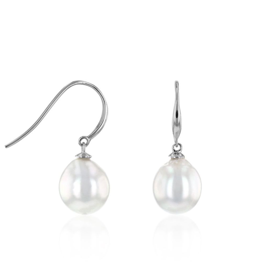 AURONOS Perles Boucles d'oreilles en or blanc 14K avec perles des mers du Sud 9-10mm 