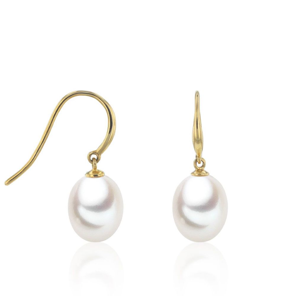 AURONOS Perles Boucles d'oreilles en or jaune 14K avec perles d'eau douce 9-9.5mm 