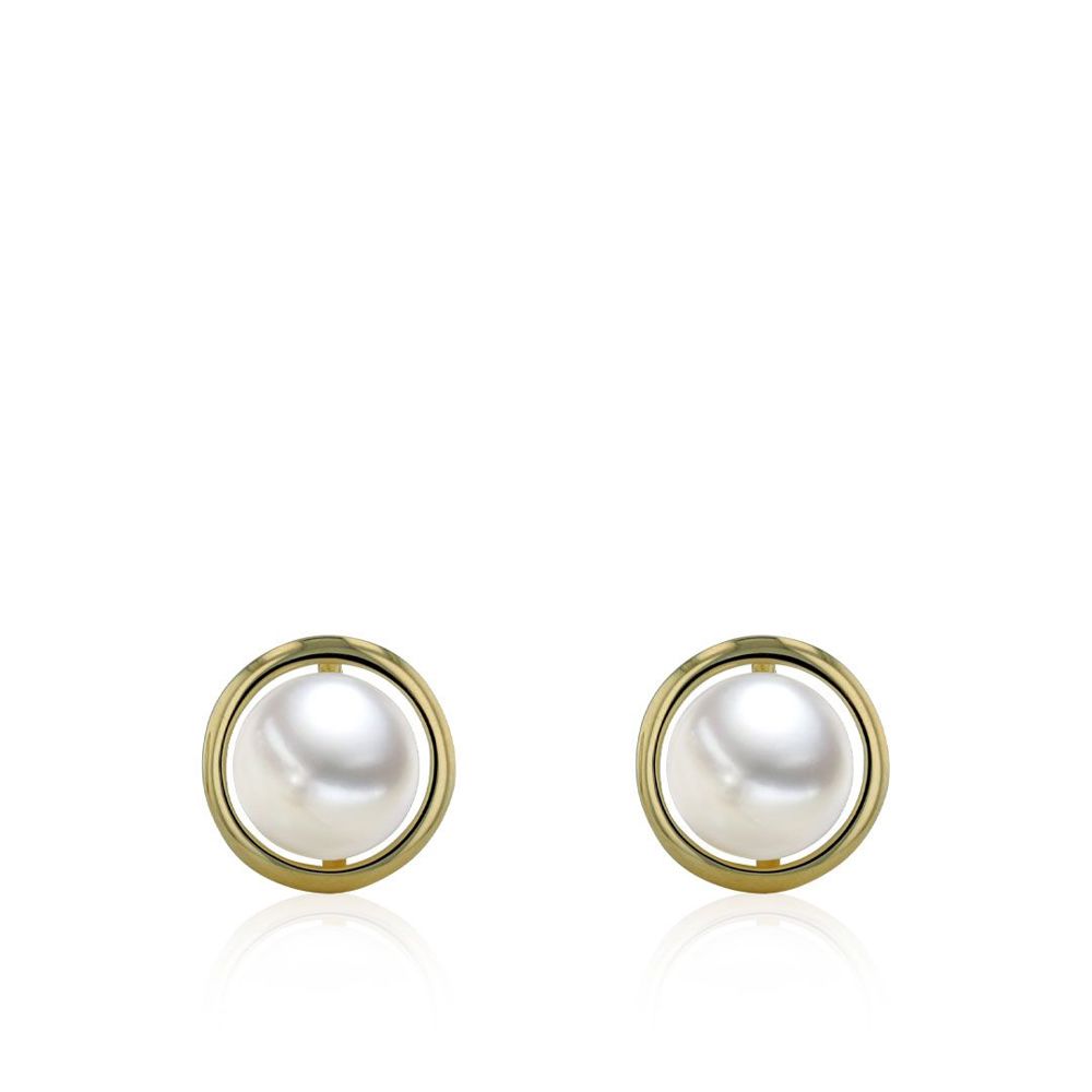 Clous d'oreilles en perles AURONOS en or jaune 14 carats avec perles d'eau douce 7-7.5mm 