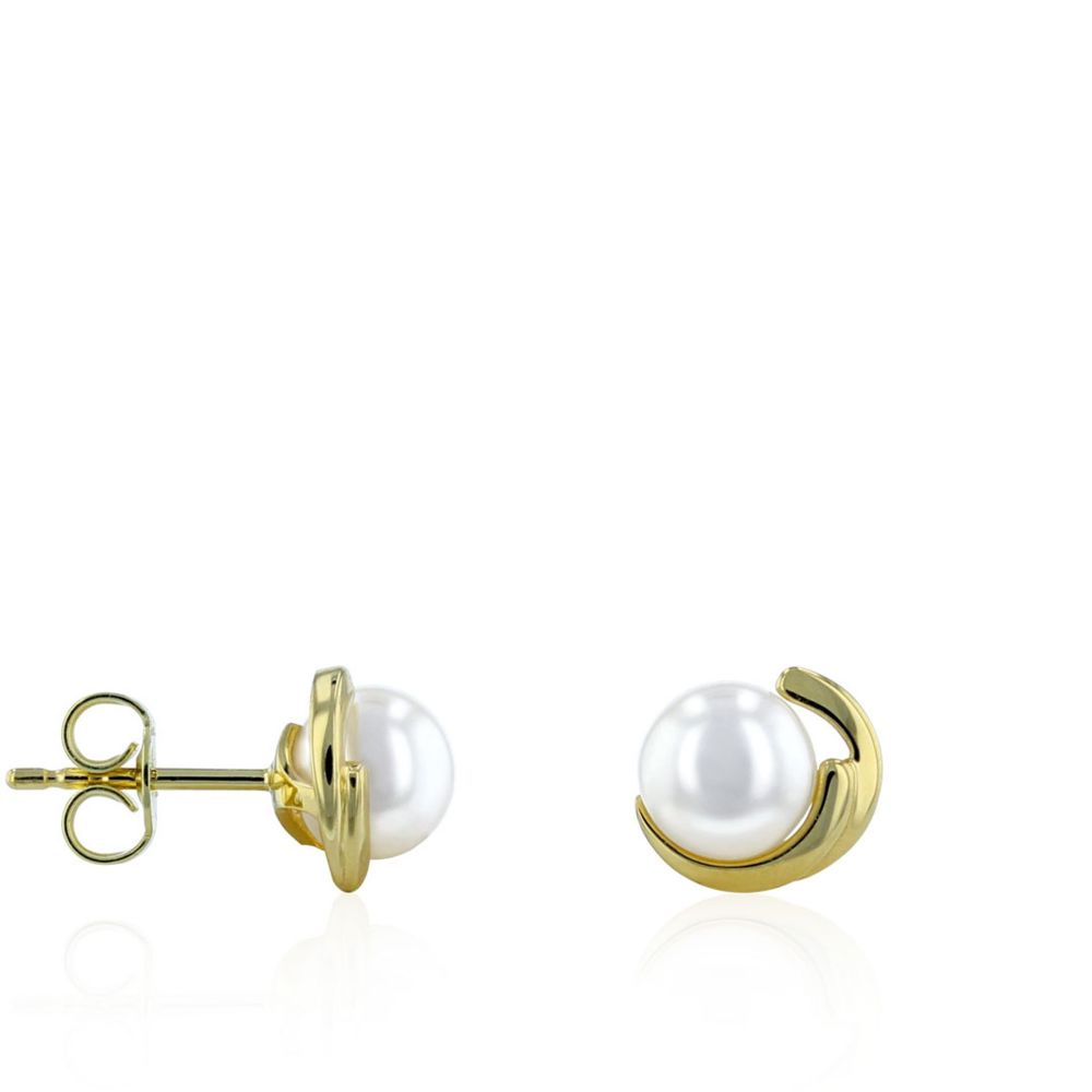 AURONOS pearl stud earrings in 14K yellow gold with freshwater pearls 6.5-7mm 