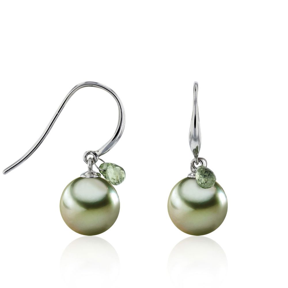 AURONOS pearl earrings in 14K white gold with Tahitian pearls 9.5-10mm and one sapphire each