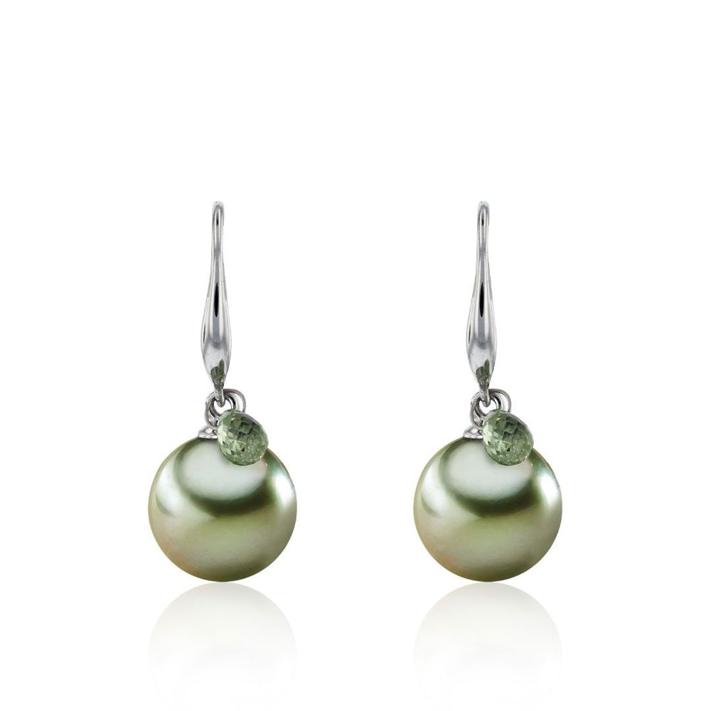 AURONOS pearl earrings in 14K white gold with Tahitian pearls 9.5-10mm and one sapphire each