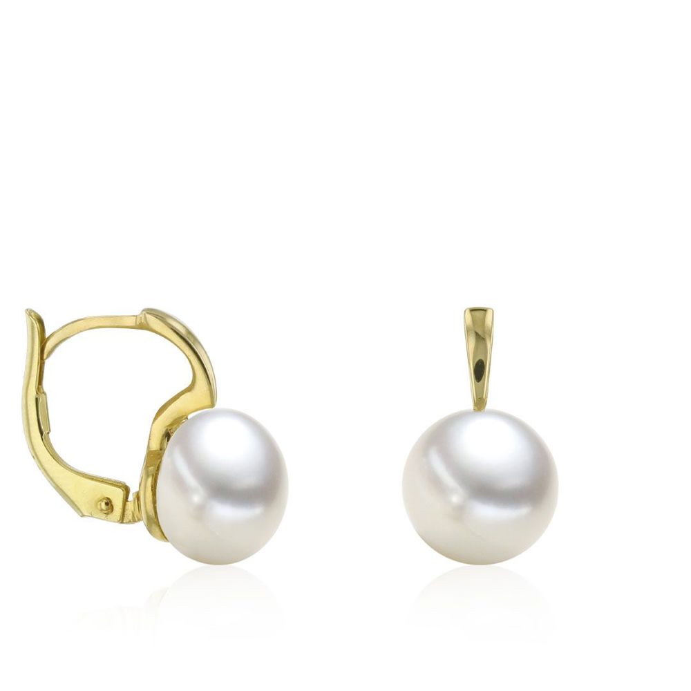 AURONOS pearl hoop earrings in 14K yellow gold with freshwater pearls 7.5-8mm