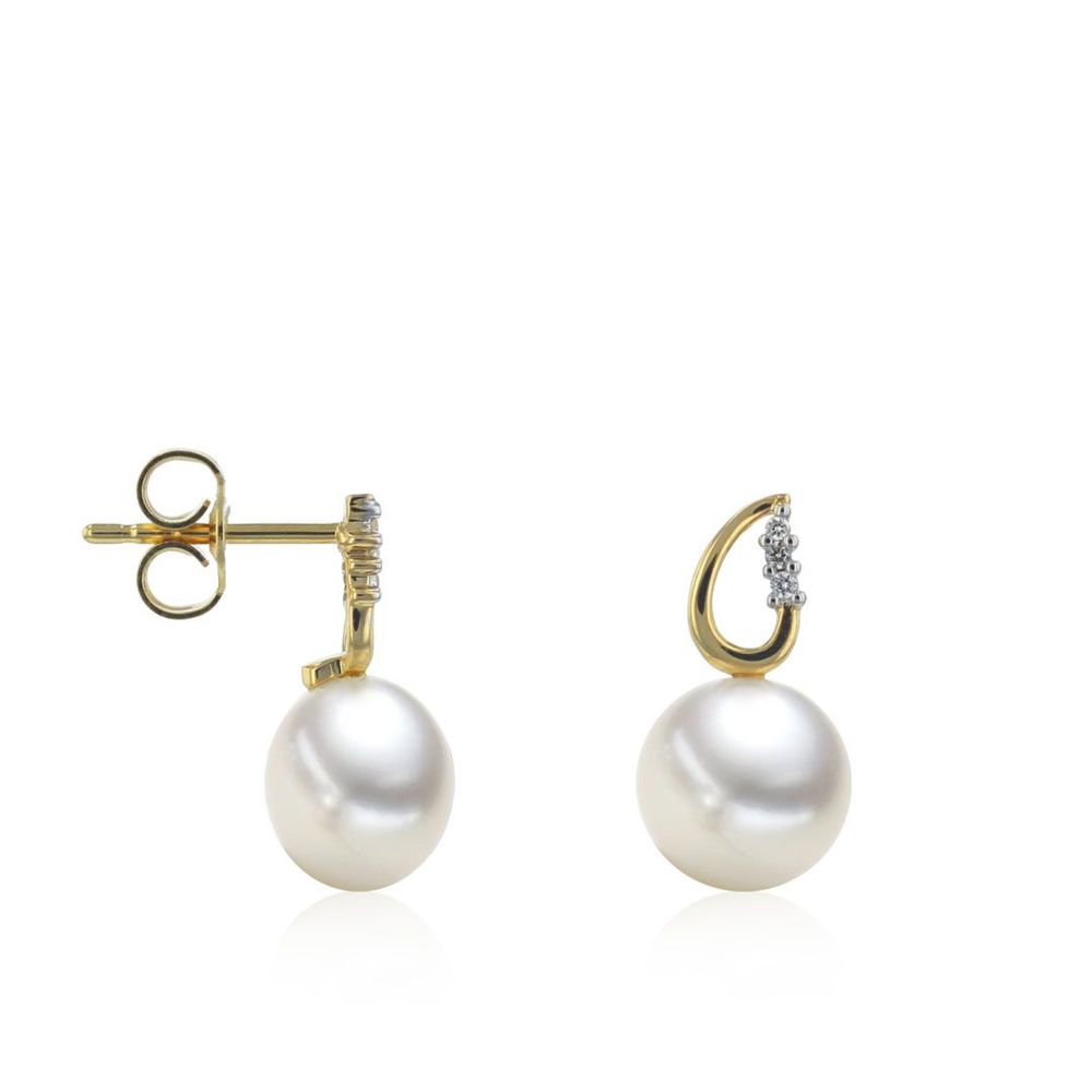 Boucles d'oreilles en perles AURONOS en or jaune 14K avec perles d'eau douce 8-8.5mm et diamants de 0.03ct