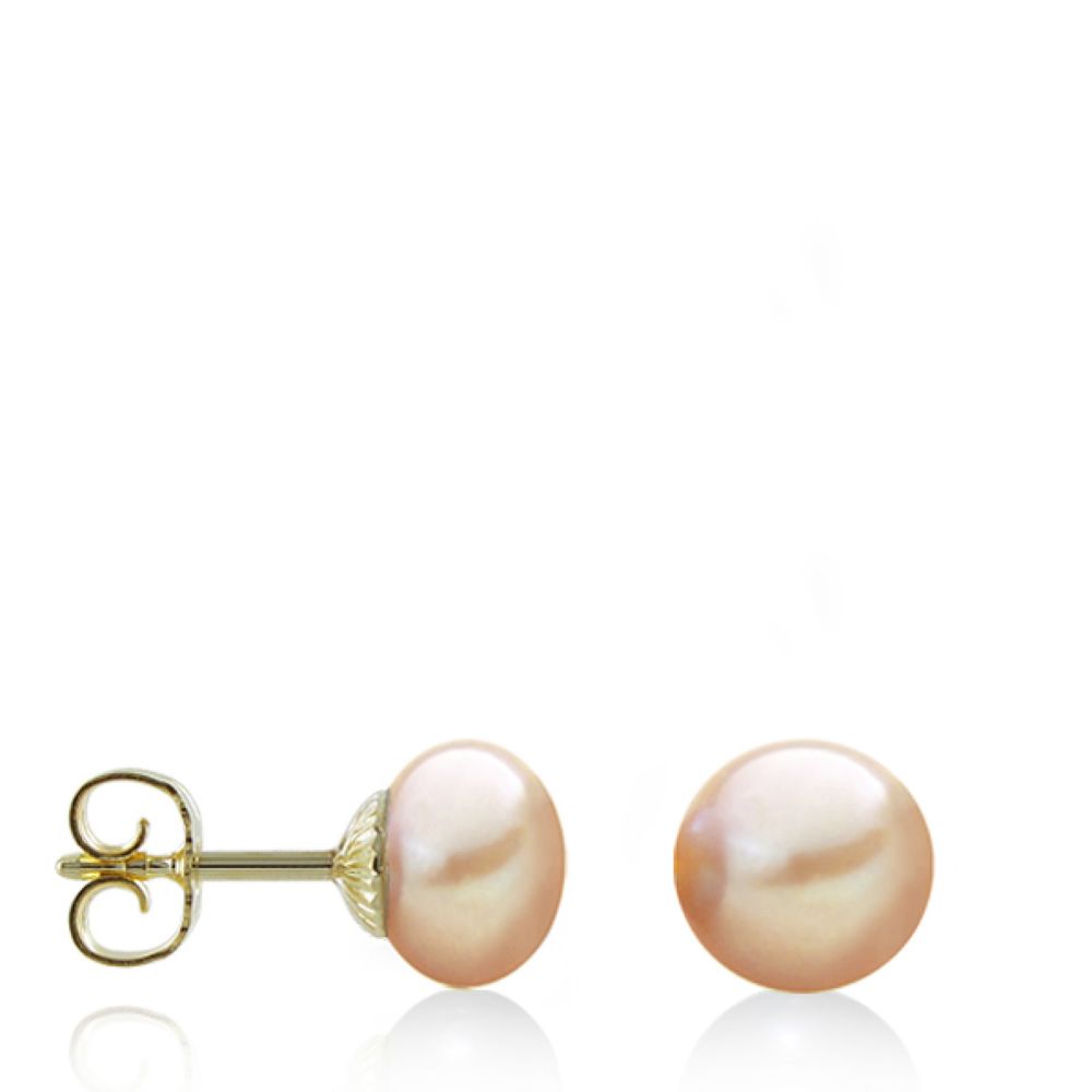 AURONOS Pearl Stud Earrings made of 14K yellow gold with freshwater pearls 7-7.5mm