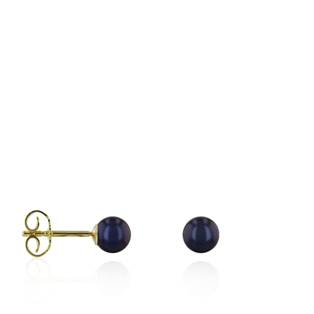 AURONOS Perles Boucles d’oreilles en or jaune 14 carats avec perles d’eau douce noires 4.5-5mm