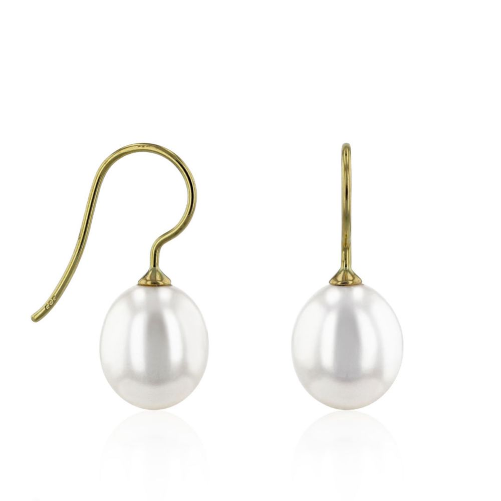 AURONOS Pearl Earrings made of 14K yellow gold with freshwater pearls 8.5-9mm