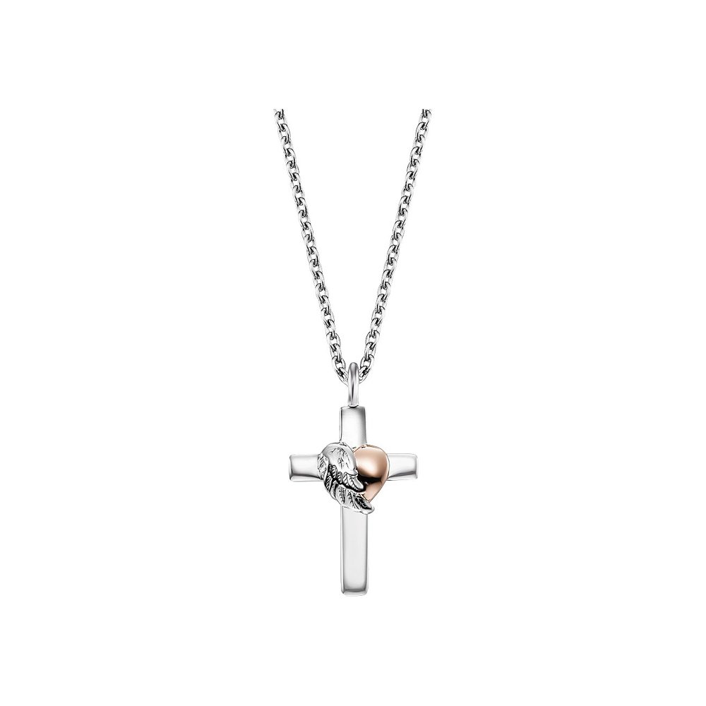 Engelsrufer Collier aus 925 Silber mit Kreuz und Herzflügel 44cm lang