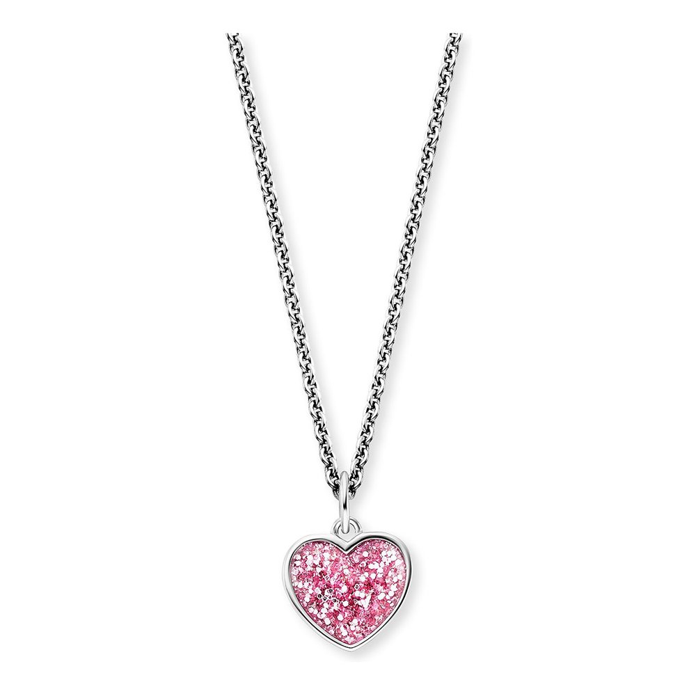 Engelsrufer Collier aus 925 Silber mit funkelndem Pinken Herz Anhänger 39cm Lang