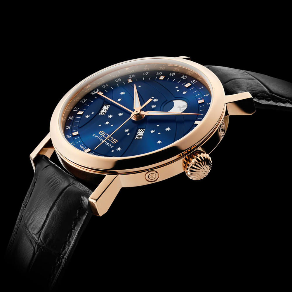 Epos Artistry 3440 Big Moon rose gold blue with leather strap