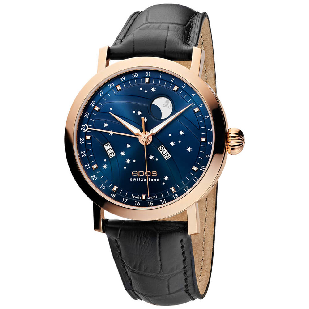 Epos Artistry 3440 Big Moon rose gold blue with leather strap