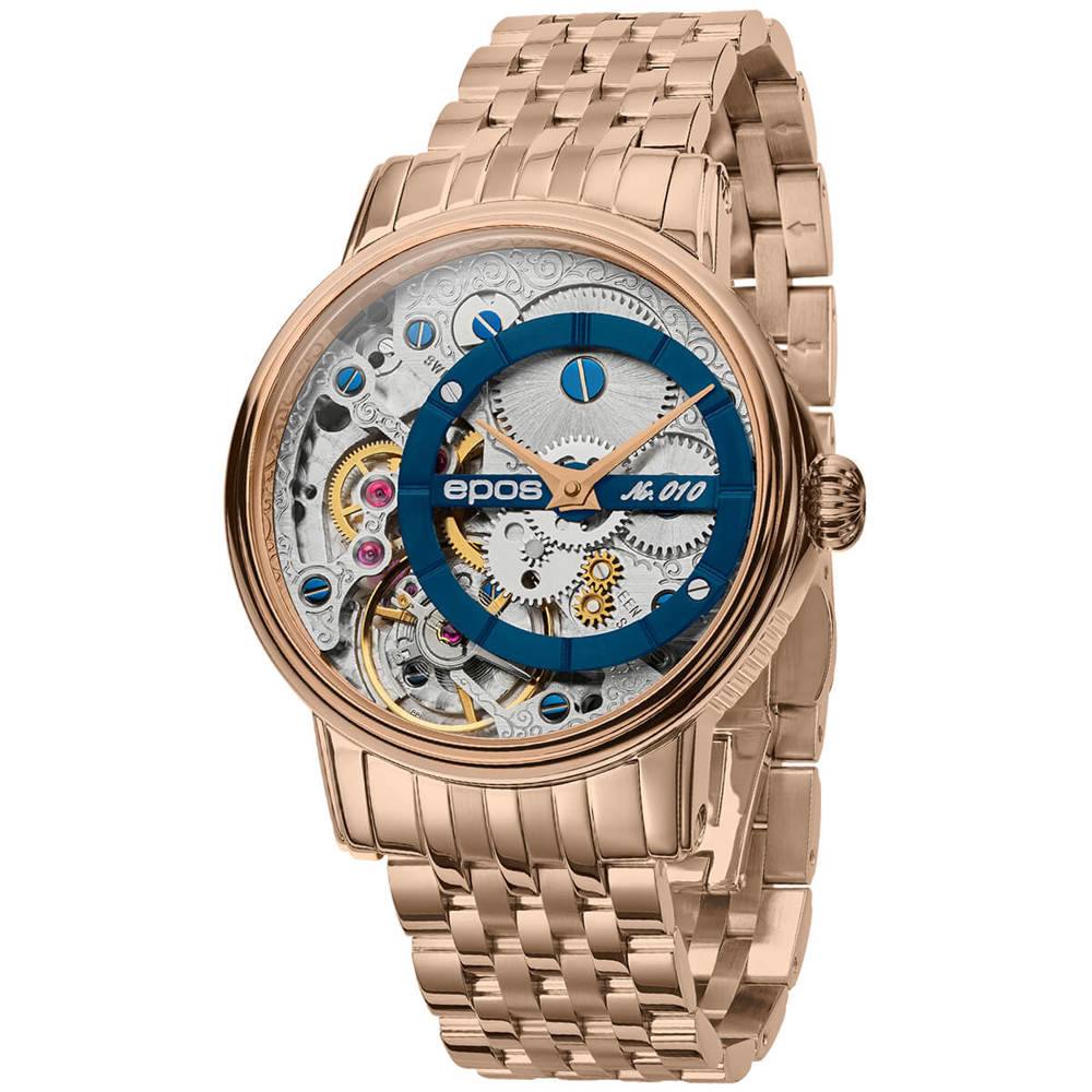 Epos Artistry 3435 Verso 1 Limited Edition Skelettiert Blau Handaufzug Rosévergoldet mit Edelstahlband