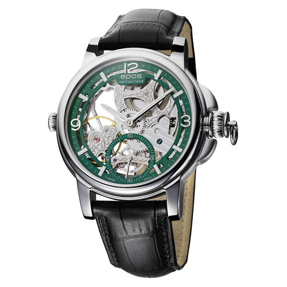 Epos Artistry 3429 Skelettiert Limited Edition Handaufzug Grün mit Lederband